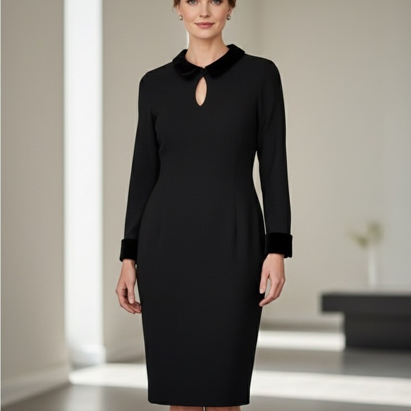 Tahari Dresses & Skirts - Tahari Vintage Elegant Black with Velvet Trim Dress Size 8